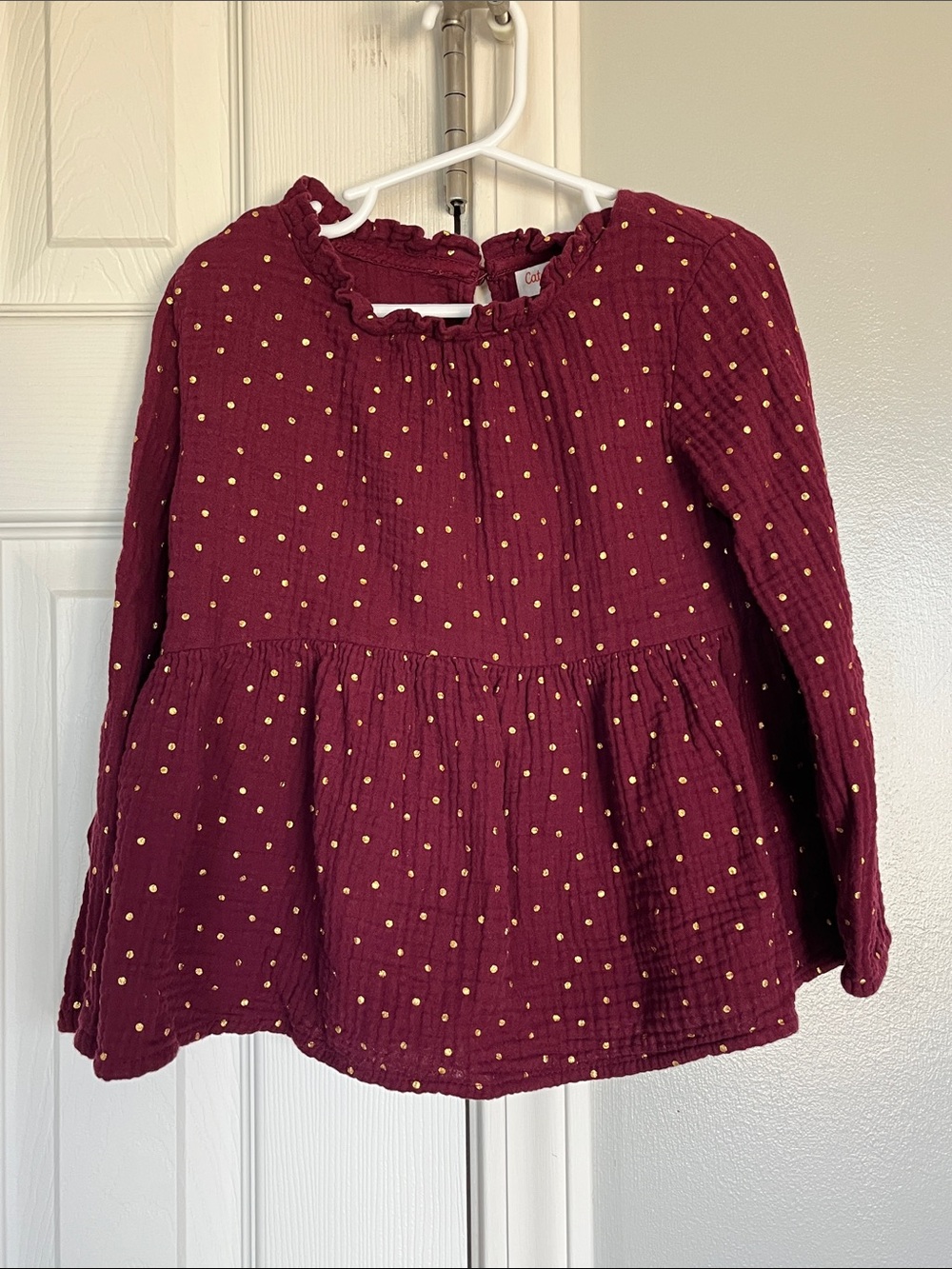 Cat & Jack Burgundy Long-Sleeve Blouse with Gold Dot Print size 5T